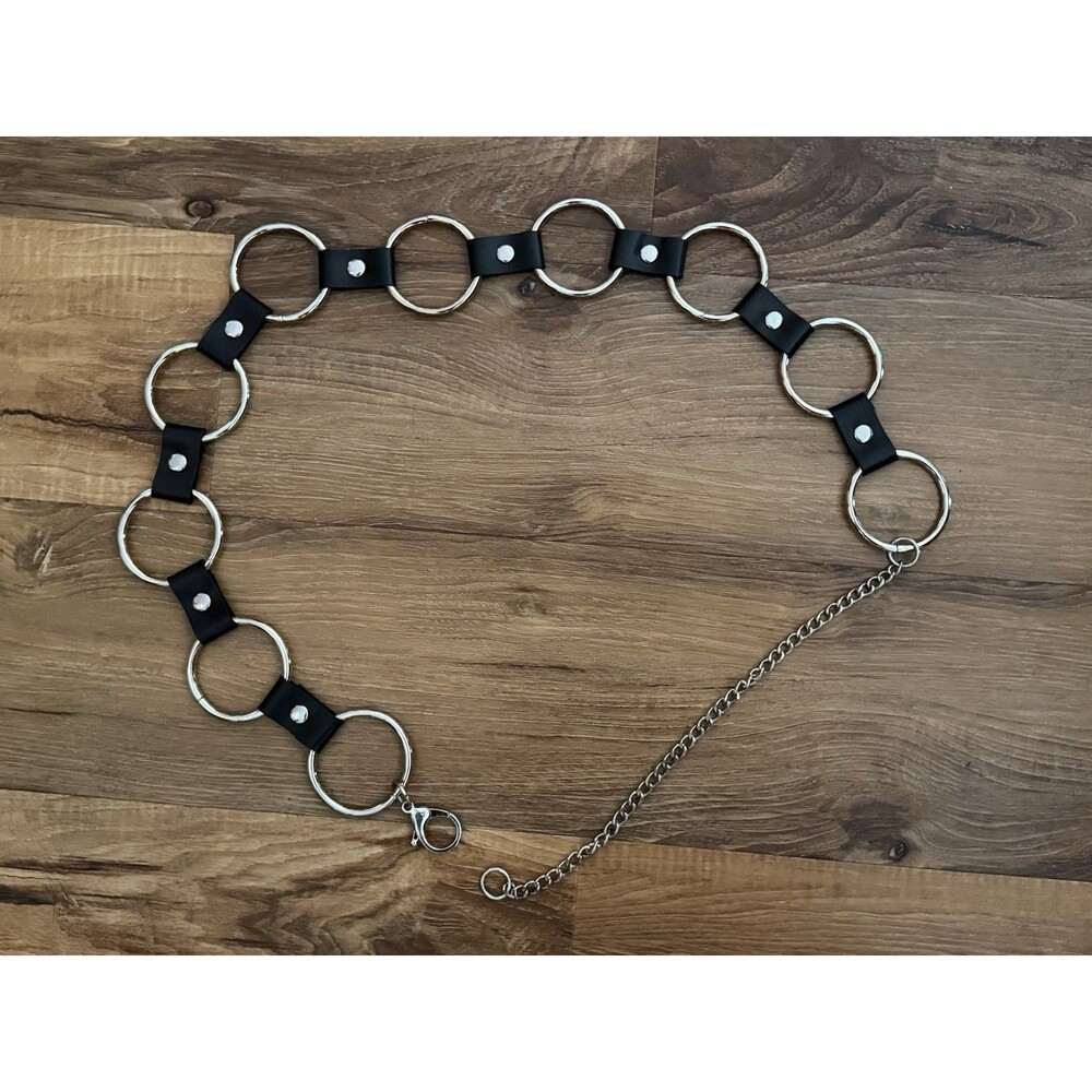 Steve Madden Womens Circle-Link Chain Belt, Small Medium Black Punk Y2K Grunge